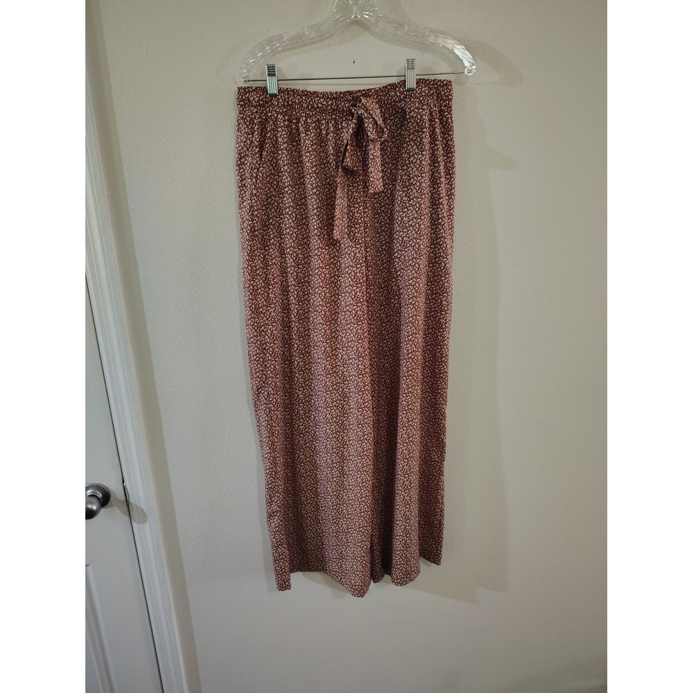 Wishlist Floral Ditsy Print Wide Leg Pants Rust Red Boho Elastic Waist Large‎